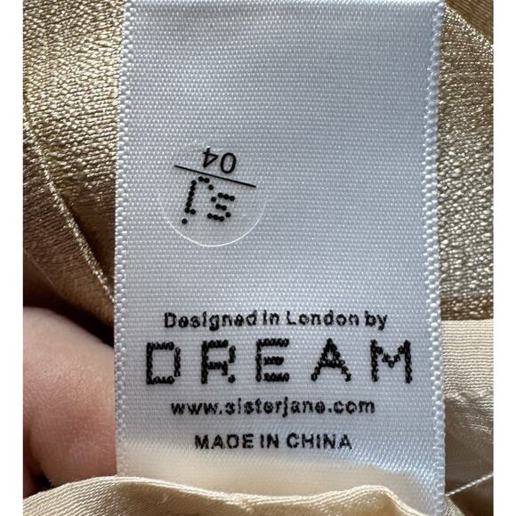 Sister Jane Dream Sz S Crinkle Satin Gold Puff Sleeve Mini Dress Holiday Glam - Picture 13 of 14